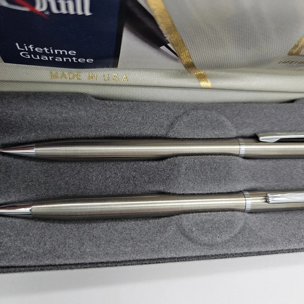 Vintage Quill Pen & Pencil Set Silver Tone NEW